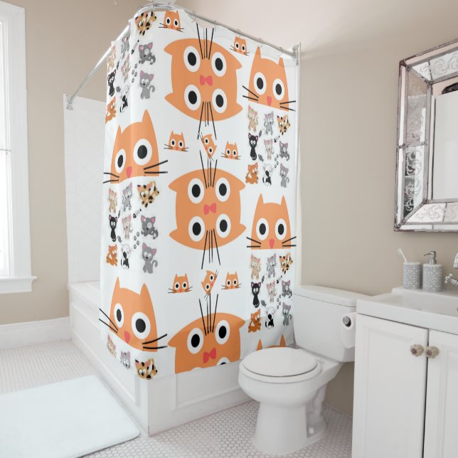 Shower Curtain Orange Cats (In Situ)