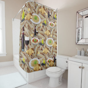Shower Curtain Pasta Bread Wine