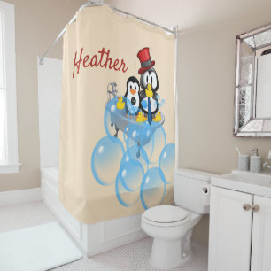 Shower Curtain Penguin Bubbles