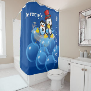 Shower Curtain Penguin Bubbles Yellow Ducks