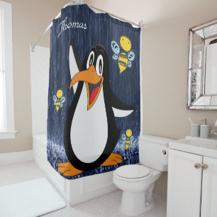 Shower Curtain Penguin Bumblebee Rain