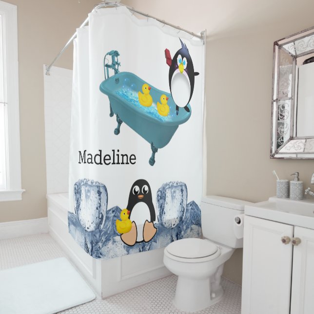 Shower Curtain Penguin Ice Bathtub Bath time (In Situ)