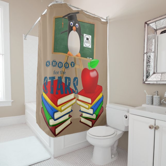 Shower Curtain Penguin School Books Apple (In Situ)