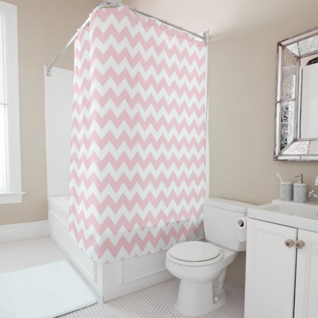 Shower Curtain/Pink Chevron Curtain (In Situ)