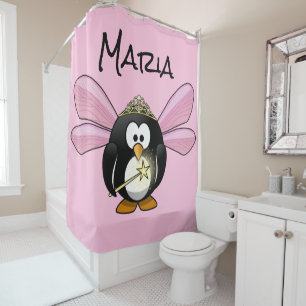 Shower Curtain Pink Fairy Penguin