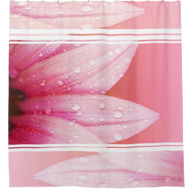 Shower Curtain/Pink Flower with Dew Drops Curtain (Front)