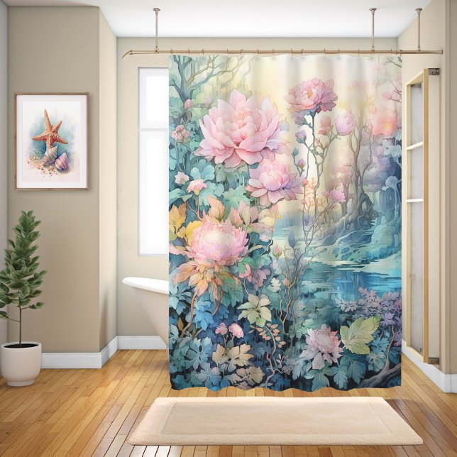 Shower Curtain, Pink Flowers In A Meadow   Curtain (Creator Uploaded)