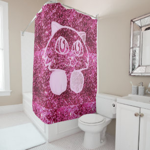 Shower Curtain Pink Glitter Cat