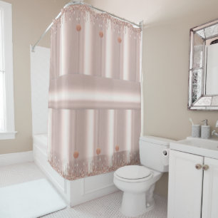 Shower Curtain Pink Rose Glitter Drip