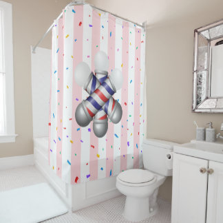 Shower Curtain Pink & White Stripe Barber Pole