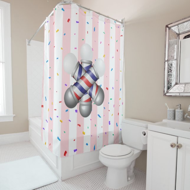 Shower Curtain Pink & White Stripe Barber Pole (In Situ)