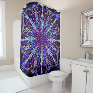 Shower Curtain, Purple Black Kaleidoscope Art Shower Curtain