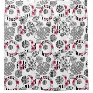 Shower Curtain,Red and Black, Quilting ,Patchwork Curtain