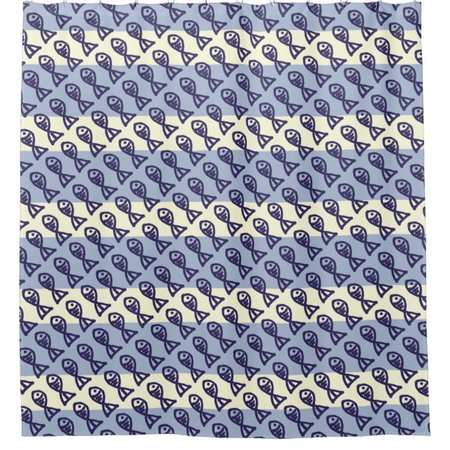 Shower Curtain repeating fish pattern (Front)