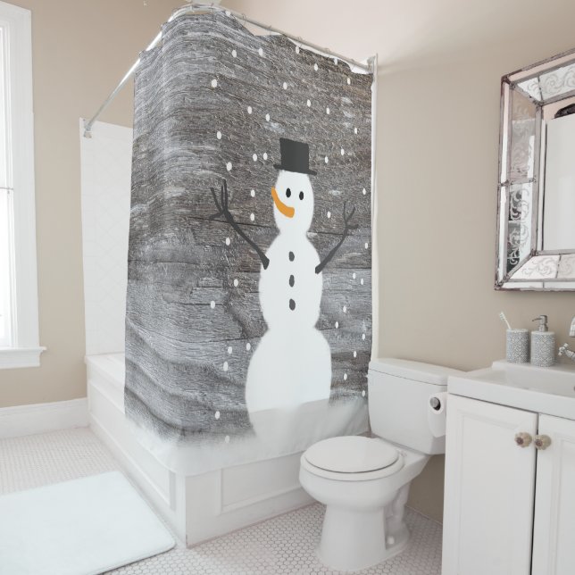 shower curtain rustic Christmas snowman (In Situ)