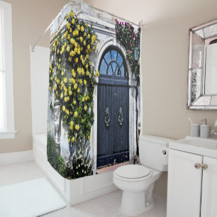 SHOWER CURTAIN/ RUSTIC DOOR WITH ROSES CURTAIN