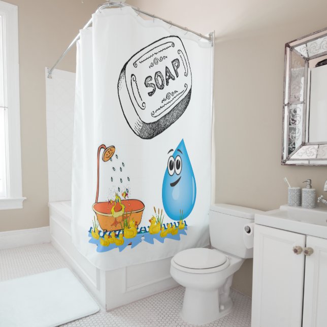 Shower Curtain Soap Ducks Fish (In Situ)