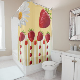 Shower Curtain Strawberry White Daisy