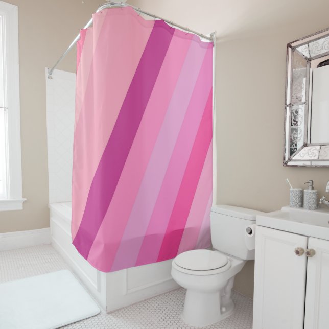Shower Curtain Stripe Pink (In Situ)