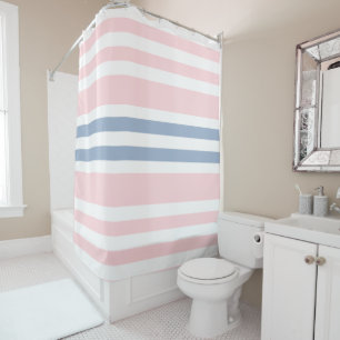 Shower Curtain Stripe Pink & White Blue