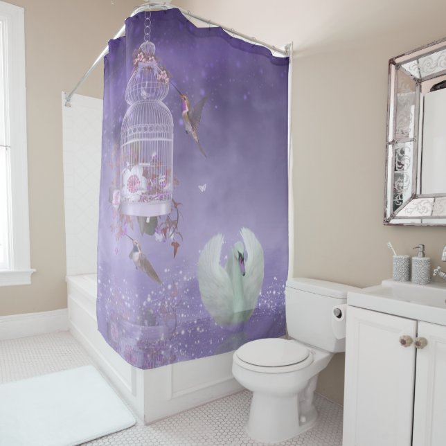 Shower Curtain, swan blue Curtain (In Situ)