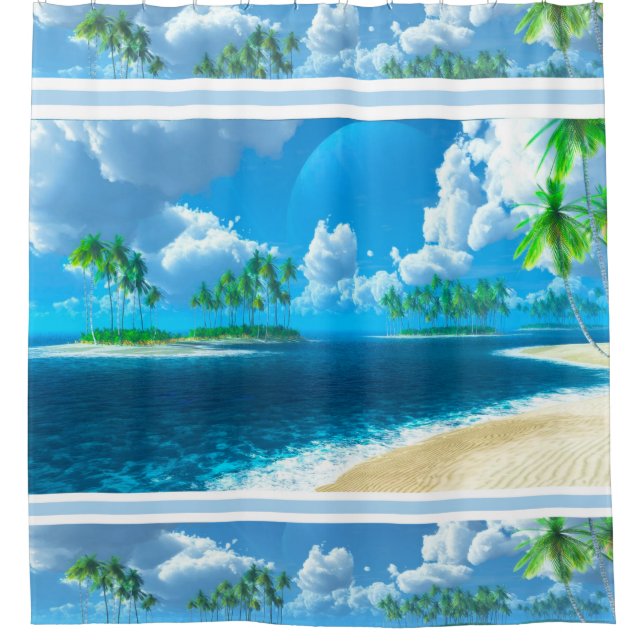 Shower Curtain/Tropical Beach with Palm Trees Shower Curtain (Front)