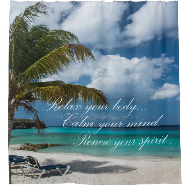 Shower Curtain/Tropical Beach with Quote Curtain (Front)