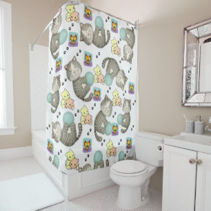 Shower Curtain Whimsical Cat