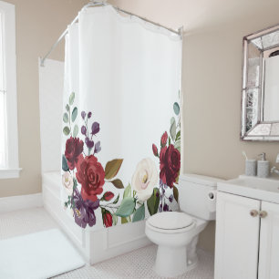 Shower Curtain White Roses Gold Geometric Fl