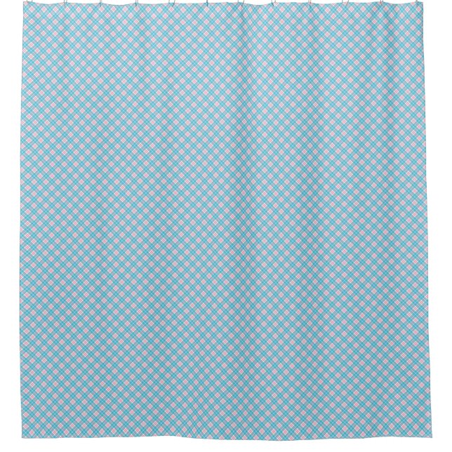 Shower curtain with a light blue and white  (Front)
