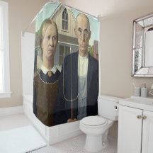 Shower Curtain with American Gothic Print