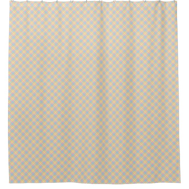 Shower curtain with blue and yellow plaid pattern  (Front)