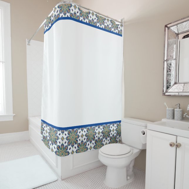 Shower Curtain with Multi coloured Medallions (In Situ)