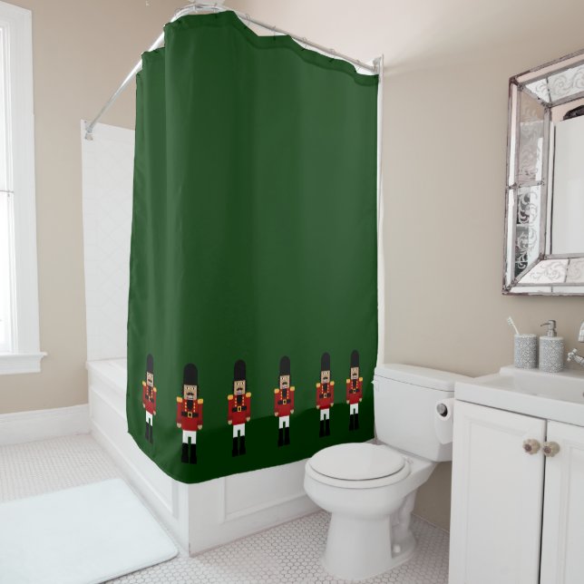 Shower Curtain with Nutcrackers Lining the Bottom (In Situ)