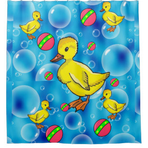 Shower Curtain, Yellow Duck, Bubbles Curtain