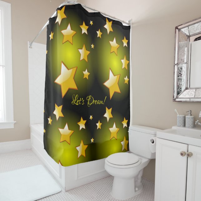 Shower Curtain Yellow Stars Black (In Situ)