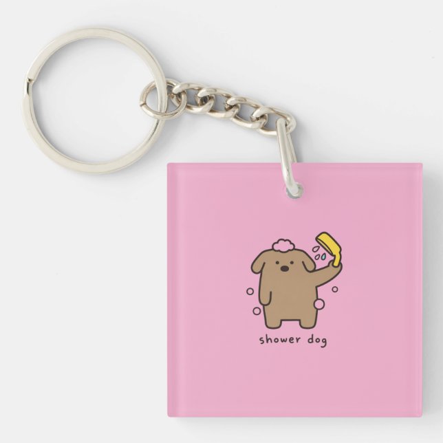 Shower Dog Brown Poodle Bath Time Kawaii Key Ring (Front)
