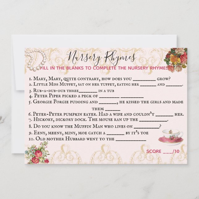 Shower Game Card  (Front)