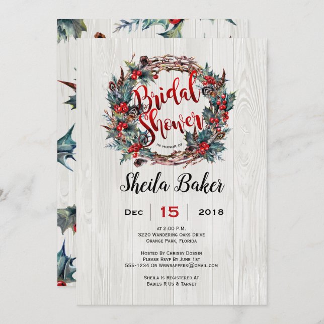 Shower Invitations, Holiday Invitation, Wreath Invitation (Front/Back)