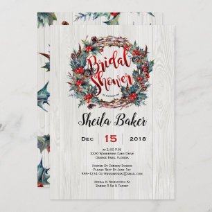 Shower Invitations, Holiday Invitation, Wreath Invitation