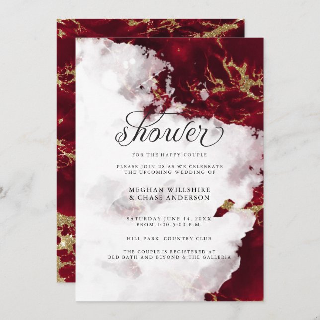 Shower Invite | Ruby Red Watercolor Geode (Front/Back)