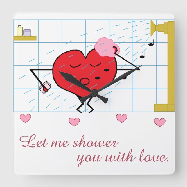 Shower Love: Square Square Wall Clock (Front)