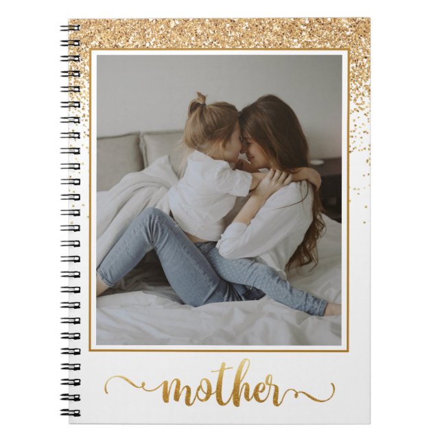 Shower of Gold Glitter Photo Collage Mother's Day Notebook (Front)