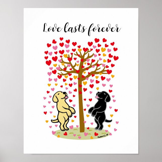 Shower of Hearts Yellow and Black Labrador Couple Poster (Front)