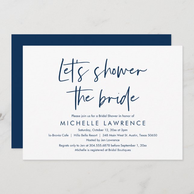 Shower the bride, Modern Casual Bridal Shower Invi Invitation (Front/Back)