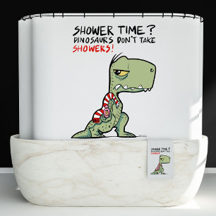 Shower Time Funny T-Rex Dinosaur Bathroom Curtain