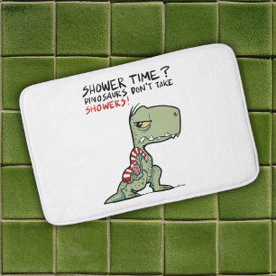 Shower Time? Funny Towel T-Rex Dinosaur Cartoon Bath Mat