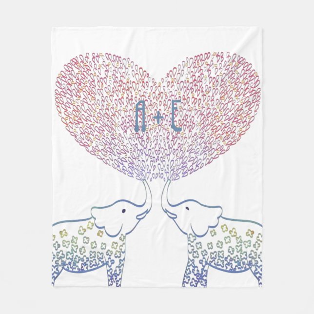 Shower W/ Tons of Love Cute Personalised Elephant Fleece Blanket (Front)