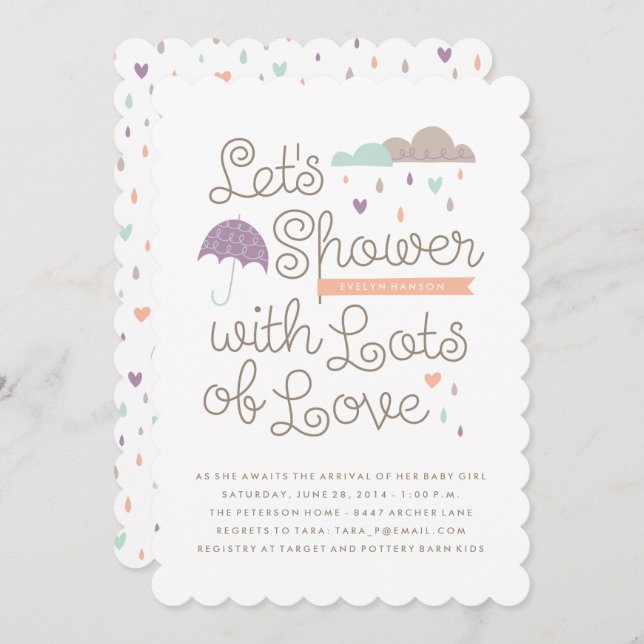 Shower with Love Baby Shower Invitation - Purple (Front/Back)