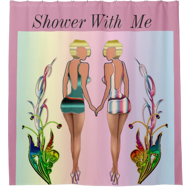 Shower With Me Girl Shower Curtain (Front)
